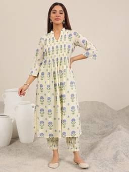 Libas - Women Cream Floral Printed Kurta with Salwar