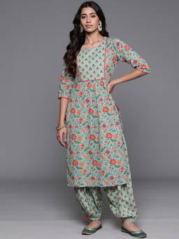 Libas - Green Printed Cotton Straight Kurta Set