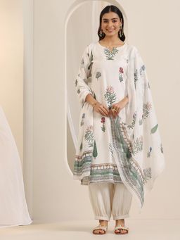 Libas - Women Off White Floral Printed Kurta with Salwar and Dupatta
