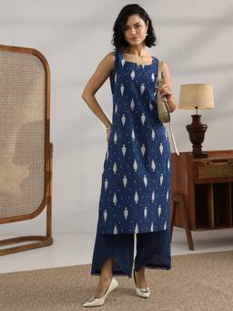 Libas - Women Blue Printed Kurta with Palazzo