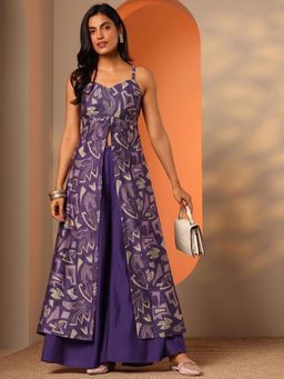 Libas - Women Purple Abstract Printed Kurta with Palazzo
