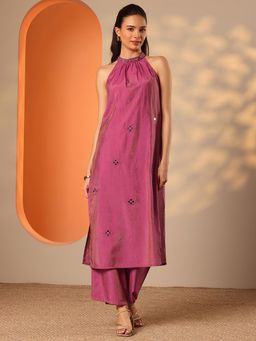 Libas - Women Pink Embroidered Mirror Work Kurta with Palazzo