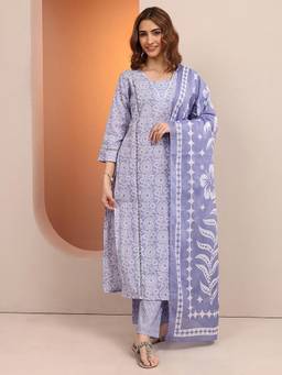 Libas - Women Lavender Floral Printed Kurta with Pant and Dupatta