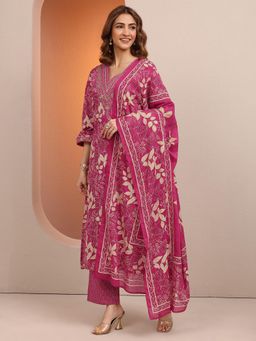 Libas - Women Pink Floral Printed Kurta with Pant and Dupatta