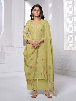 Seerat - Women Olive Floral Printed Kurta with Pant and Dupatta