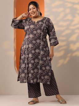Extra love by Libas - Women Brown Floral Printed Kurta with Pant