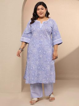 Extra love by Libas - Women Blue Floral Printed Kurta with Pant