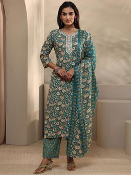 Gerua By Libas - Women Green Floral Printed Kurta with Pant and Dupatta