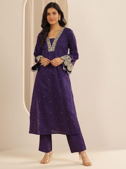 Gerua By Libas - Women Purple Floral Embroidered Kurta with Pant and Dupatta