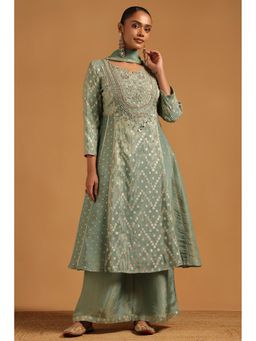 Soch - Women Green Woven Stone Work Anarkali Kurta with Palazzo and Dupatta