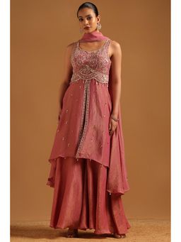 Soch - Women Pink Sequined Stone Work Kurta with Palazzo and Dupatta