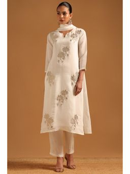 Soch - Women White Embroidered Sequined Work Kurta with Pant and Dupatta