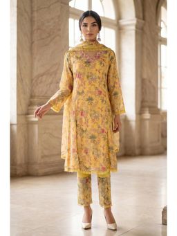 Wishful - Yellow Floral Printed Kurta with Pant and Dupatta