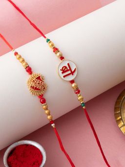 PANASH - Gold Plated Super Brother & Bro Thread Rakhi With Roli Chawal (Pack of 2)
