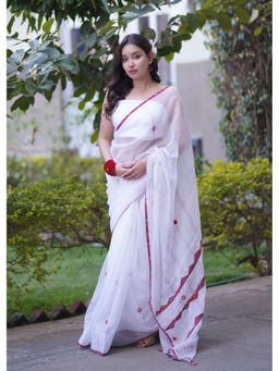 The Raksha Store - Women White Woven Saree with Unstiched Blouse