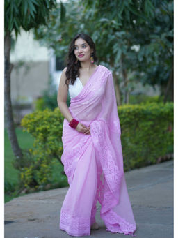 The Raksha Store - Women Lavender Woven Saree with Unstiched Blouse