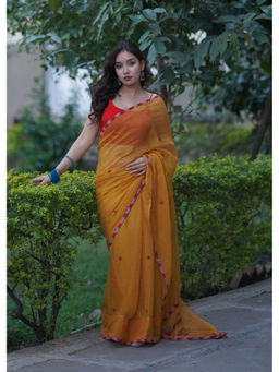The Raksha Store - Women Yellow Woven Saree with Unstiched Blouse