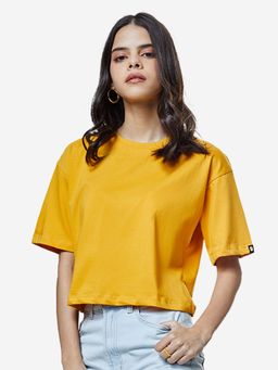 The Souled Store - Solids Mustard Yellow Women Oversized Cropped T-Shirt