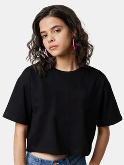 The Souled Store - Black Solids Women Oversized Cropped T-Shirt