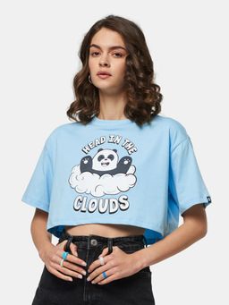 The Souled Store - Blue Head in the Clouds Oversized Cropped T-Shirt for Women