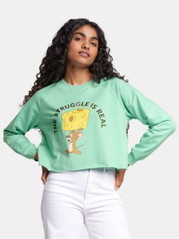 The Souled Store - Official Tom & Jerry Green Cheesy Women Oversized Sweatshirt