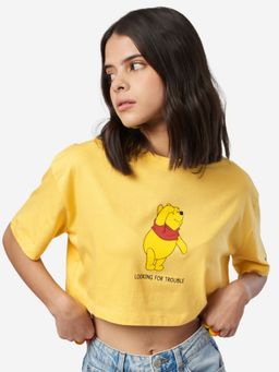 The Souled Store - Winnie The Pooh Trouble Yellow Women Oversize Crop Tshirt