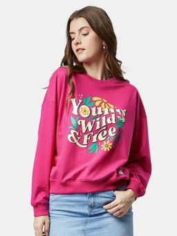 The Souled Store - Young Wild & Free Pink Printed Oversize Sweatshirt