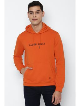 Allen Solly - Men Orange Hooded Neck Full Sleeves Casual Hoodie