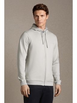 Louis Philippe - Men Casual Grey Solid Hooded Jacket