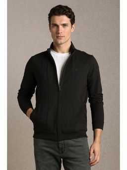 Louis Philippe - Men Casual Black Solid Bomber Jacket
