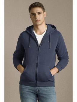 Louis Philippe - Men Casual Navy Solid Hooded Jacket