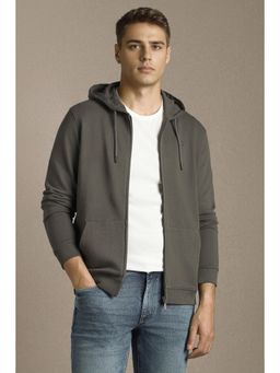 Louis Philippe - Men Casual Grey Solid Hooded Jacket