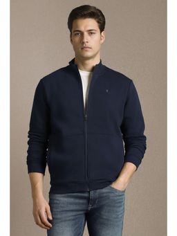 Louis Philippe - Men Casual Navy Solid Bomber Jacket