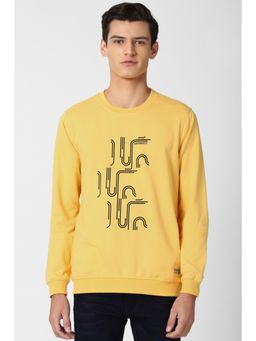Peter England - Men Yellow Print Round Crew Neck Sweatshirt