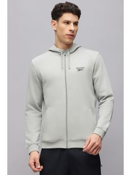 Reebok - Grey Cotton Blend Full Sleeves Hooded Jacket