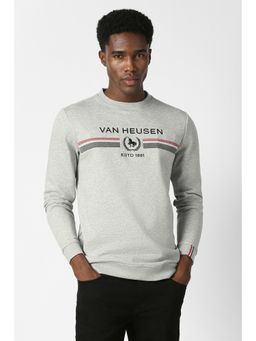 Van Heusen - Men Grey Embroidered Crew Neck Sweatshirt