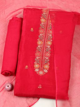 MEENA BAZAAR - Women Pink Chanderi Embroidered Unstitched Kurta and Pant with Dupatta