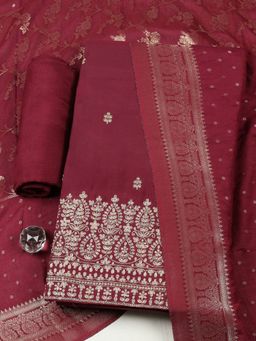 MEENA BAZAAR - Women Maroon Chanderi Embroidered Unstitched Kurta and Pant with Dupatta