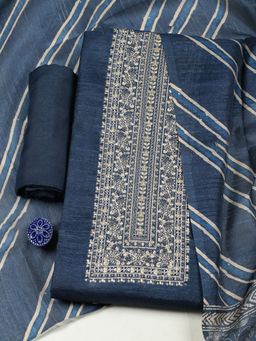MEENA BAZAAR - Women Blue Chanderi Embroidered Unstitched Kurta and Pant with Dupatta