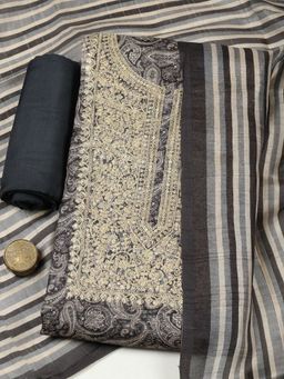 MEENA BAZAAR - Women Black Chanderi Embroidered Unstitched Kurta and Pant with Dupatta