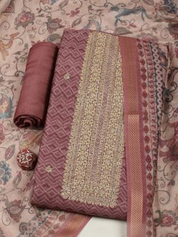 MEENA BAZAAR - Women Pink Chanderi Embroidered Unstitched Kurta and Pant with Dupatta