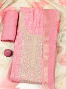 MEENA BAZAAR - Women Pink Chanderi Embroidered Unstitched Kurta and Pant with Dupatta