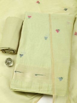 MEENA BAZAAR - Women Green Chanderi Woven Unstitched Kurta and Pant with Dupatta