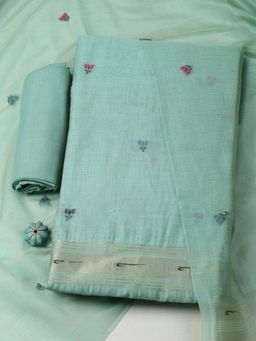MEENA BAZAAR - Women Green Chanderi Woven Unstitched Kurta and Pant with Dupatta
