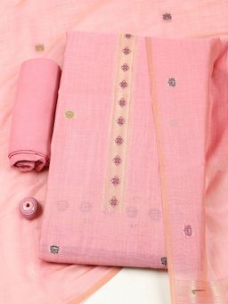 MEENA BAZAAR - Women Pink Chanderi Woven Unstitched Kurta and Pant with Dupatta