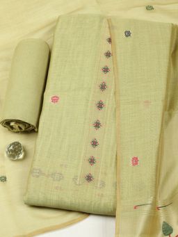 MEENA BAZAAR - Women Green Chanderi Woven Unstitched Kurta and Pant with Dupatta