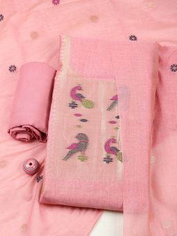MEENA BAZAAR - Women Pink Chanderi Woven Unstitched Kurta and Pant with Dupatta