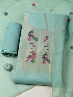 MEENA BAZAAR - Women Green Chanderi Woven Unstitched Kurta and Pant with Dupatta
