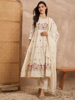 CHETI - Women White Organic Cotton Embroidered Kurta with Pant and Dupatta