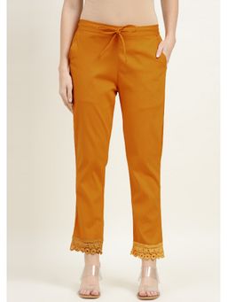 Zari Jaipur - Mustard Cotton Lace Embellishment Pant